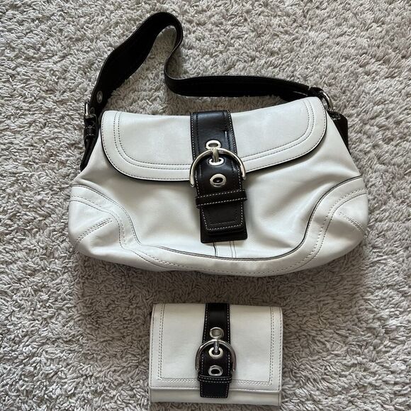 Coach Handbags - Coach Vintage Soho Y2K Leather Buckle Flap Shoulder Bag WHT/BWN F10910 & Wallet